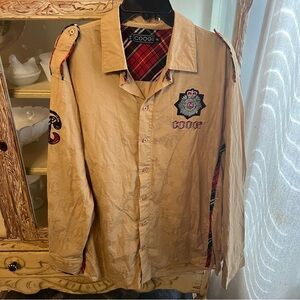 COOGI Tan Men's Vintage XXL Button Shirt with Embroidered Accents